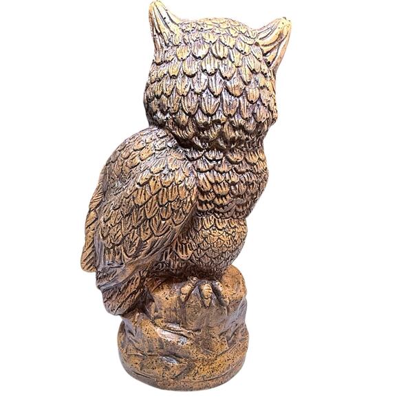 Vintage Brown Owl Heavy Resin Sculpture Statue Shelf Sitter Office Decoration - Picture 4 of 8